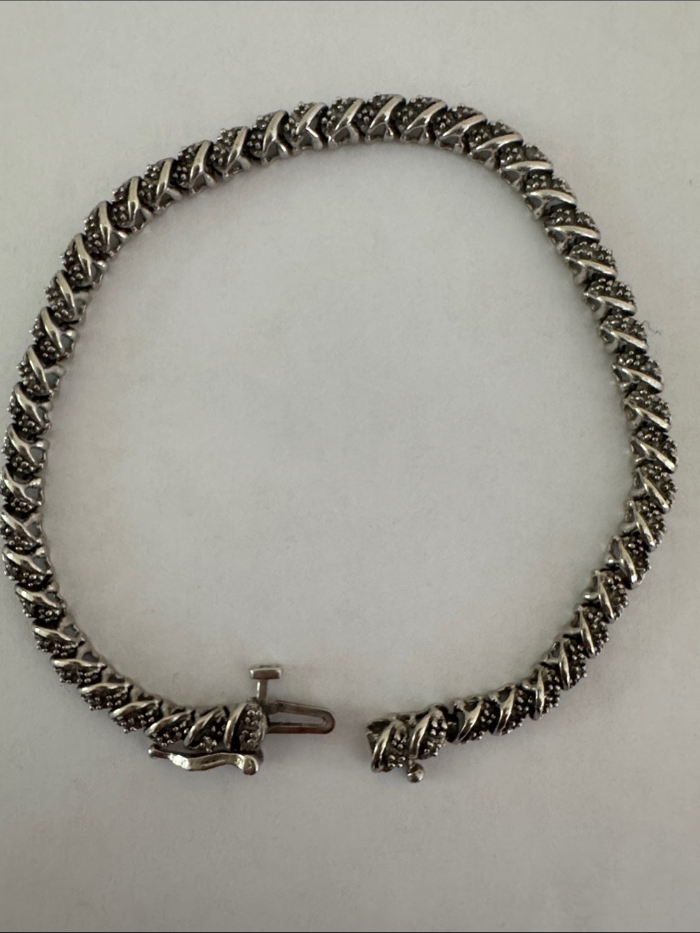 IND 925 Sterling Silver S-Link Diamond Accent Tennis Bracelet 7.5"